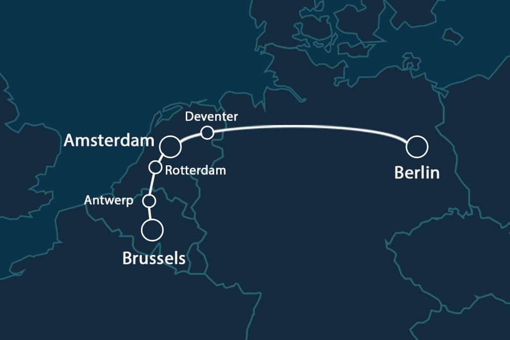 Map of the Brussels-Berlin night train. ©Lunatrain